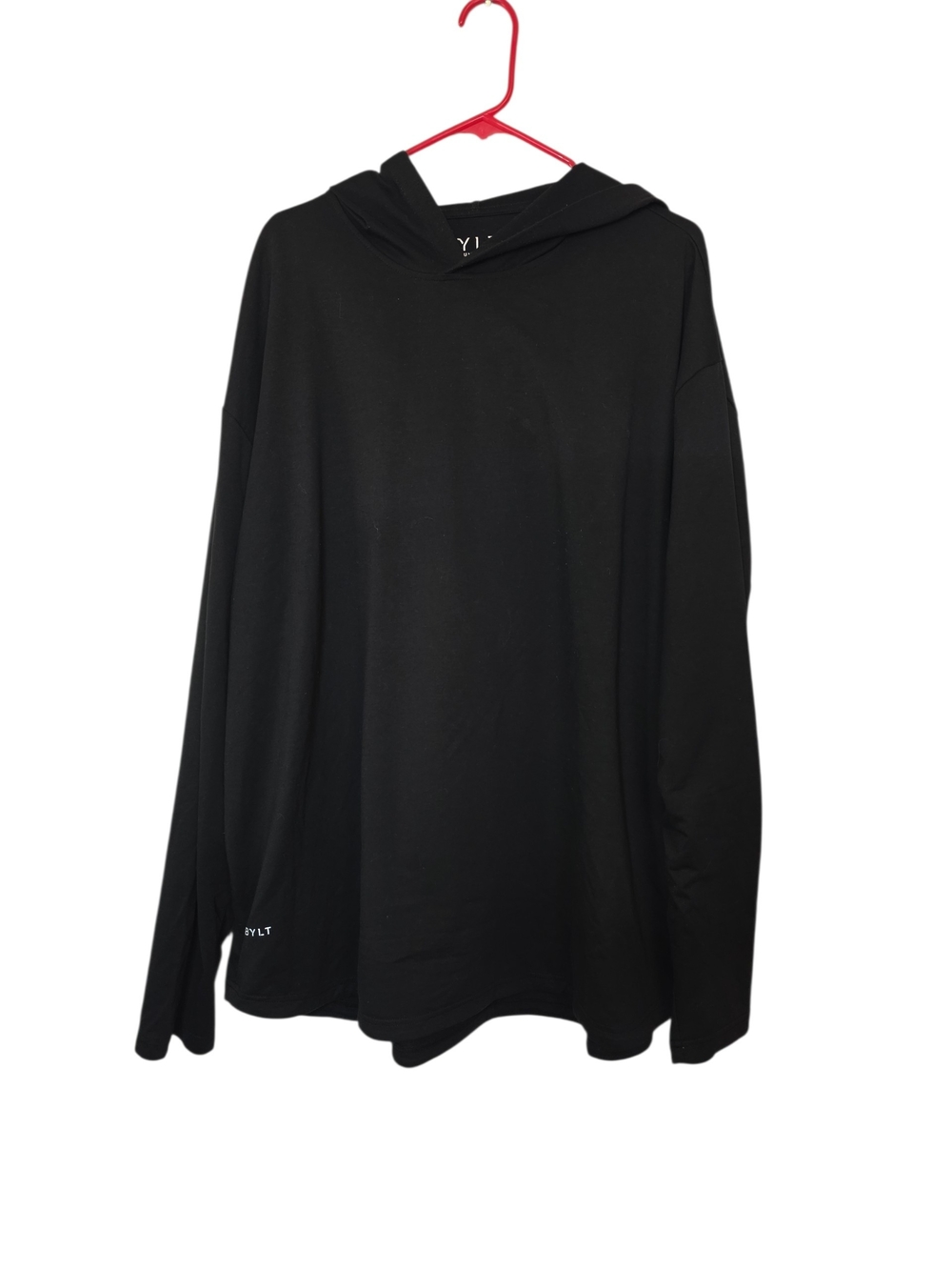 Mens BYLT black long sleeve with hood shirt, size 3XL